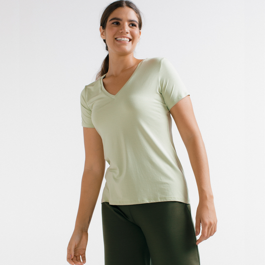 Blusa Tech T-Shirt Gola V Feminina Gray Mint Verde